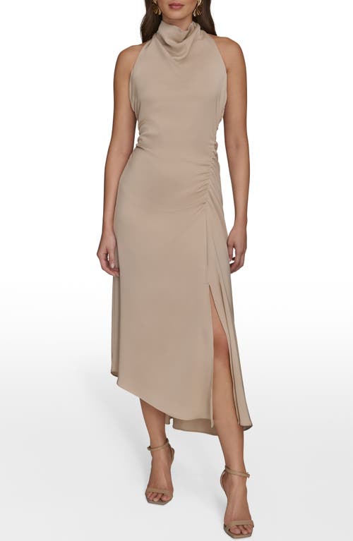 Donna Karan New York Satin Cowl Neck Midi Dress In Neutral