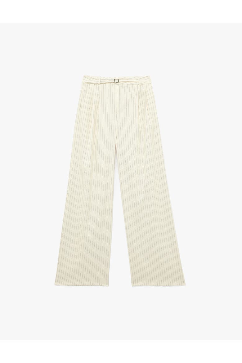 Pinstripe Wide Leg Trousers with Belt, Alternate, color, WHITE