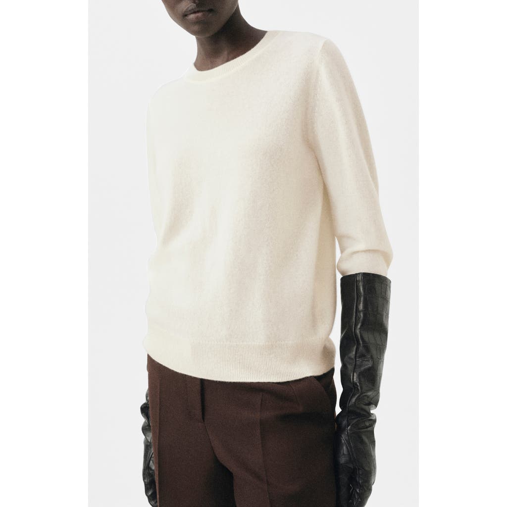 Mango Crewneck Cashmere Sweater In White