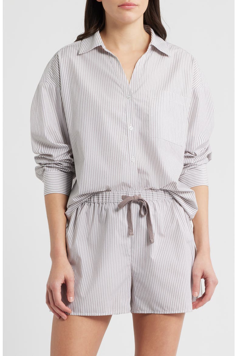Stripe Button-Up Shirt, Main, color, TAUPE/IVORY