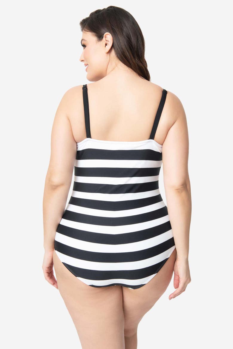 Plus Size Chevron Stripe One Piece Bathing Suit, Alternate, color, Black/ White