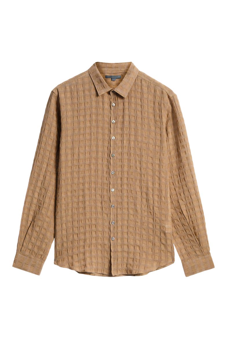 Slim Fit Geo Textured Linen & Cotton Button-Up Shirt, Alternate, color, LIGHT CARAMEL