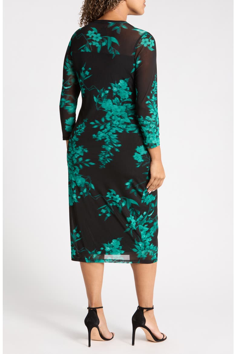 Printed Mesh Midi Dress, Alternate, color, DEEP JADE MULTI
