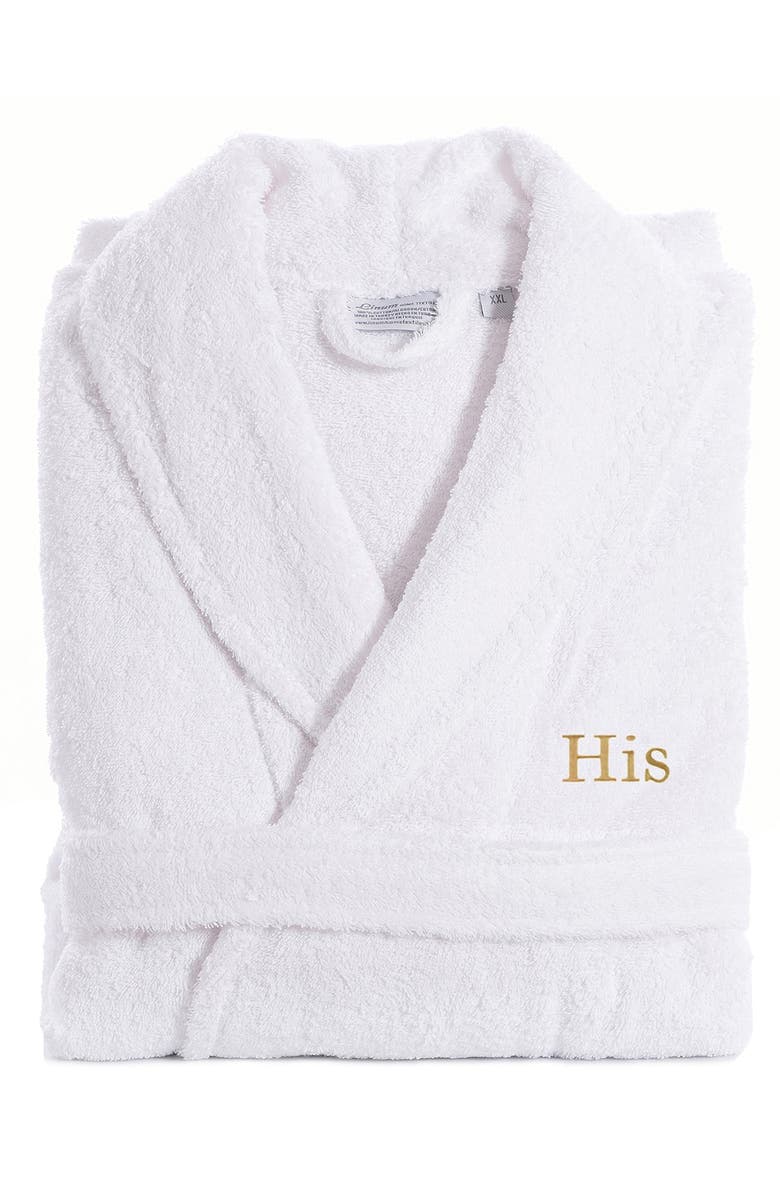 Linum Home Textiles Embroidered 'His' Terry Bathrobe, Alternate, color, White