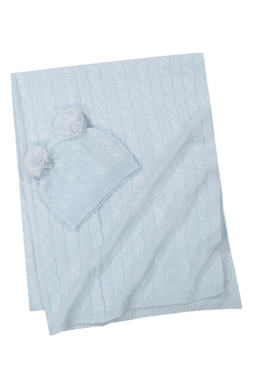 Sofia Cashmere Cable Stitch Cashmere Beanie & Blanket Set In Blue