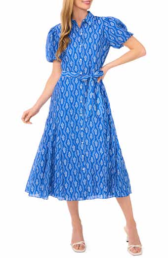 CeCe Floral Short Sleeve Midi Shirtdress