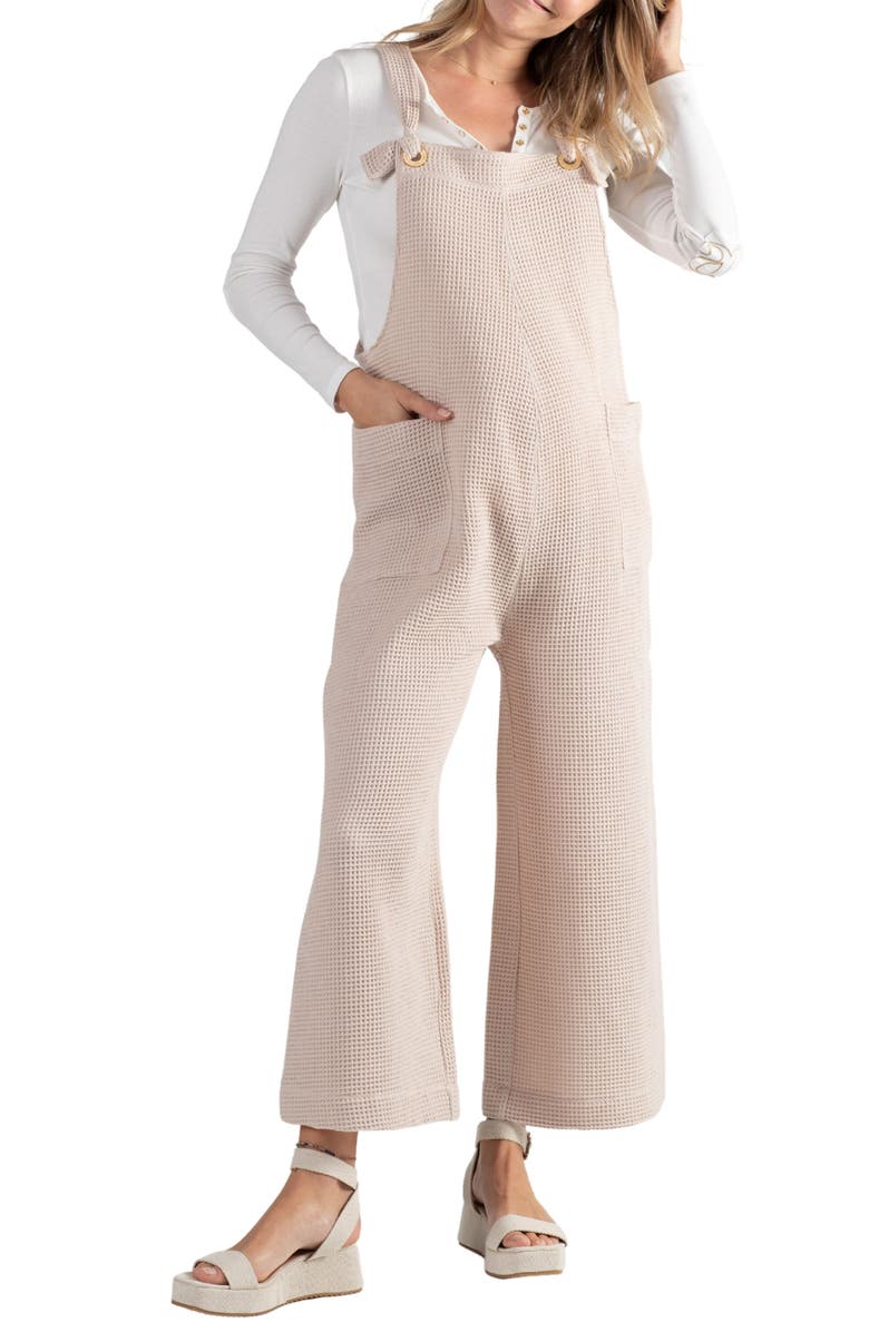 Cache Coeur Maya Organic Cotton Gauze Maternity/Nursing Jumpsuit, Main, color, Beige