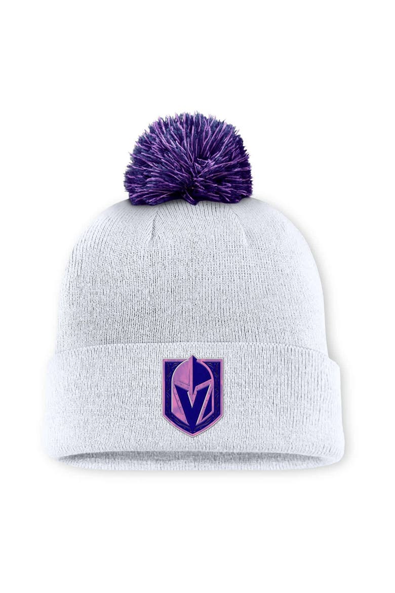 Men's Fanatics  White Vegas Golden Knights Authentic Pro Hockey Fights Cancer Cuffed Knit Hat with Pom, Main, color, White