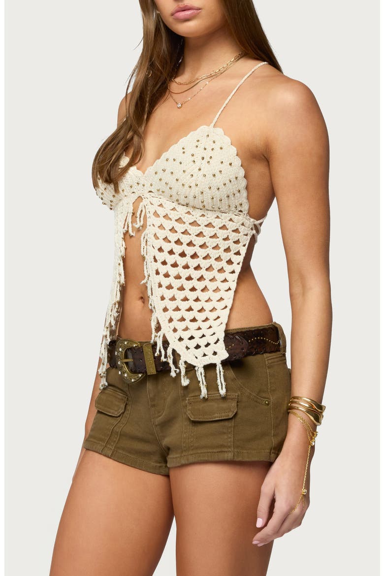Maggie Beaded Split Front Tie Back Tank, Alternate, color, CREAM