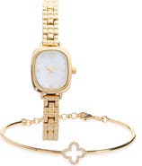ARGENTO VIVO Square Face Watch & Clover Bracelet Set