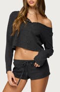 EDIKTED Teddy Off the Shoulder Waffle Knit Crop Top