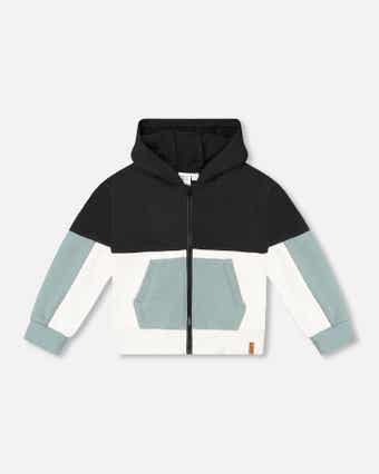 Deux Par Deux French Terry Color Block Full Zip Hoodie Cardigan Sweatshirt - Anthracite Deux Par Deux French Terry Color Block Full Zip Hoodie Cardigan Sweatshirt - Anthracite