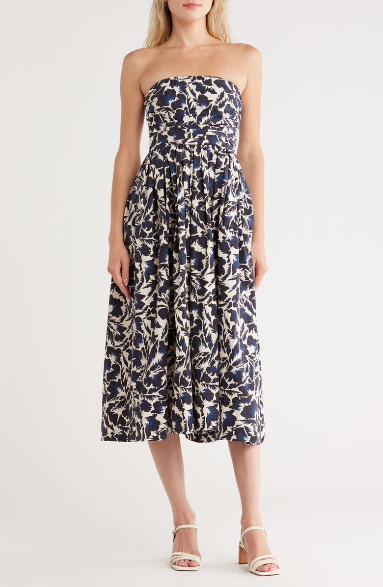 A.L.C. Tate Strapless Ruched Fit & Flare Dress, Main, color, Navy/ Cream