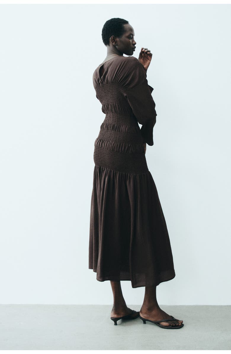H&M Smocked Dress, Alternate, color, Dark Brown