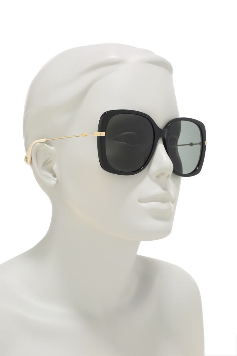 57mm Square Sunglasses, Alternate, color, BLACK