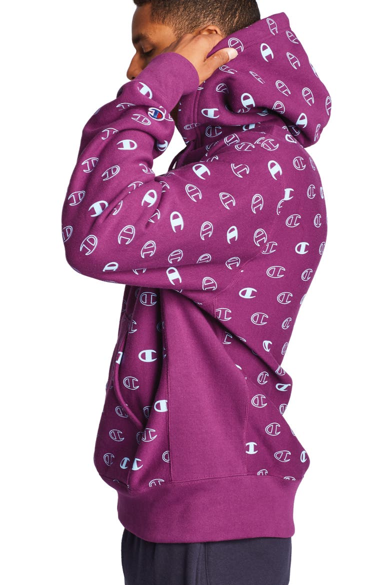 Logo Print Hooded Sweatshirt, Alternate, color, C LOGO SPACED VENETIAN PURPLE
