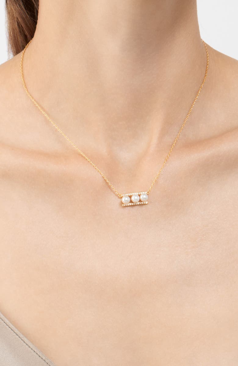 Adornia Set of 2 Freshwater Pearl & Cubic Zirconia Bar Necklaces, Alternate, color, White/ Gold