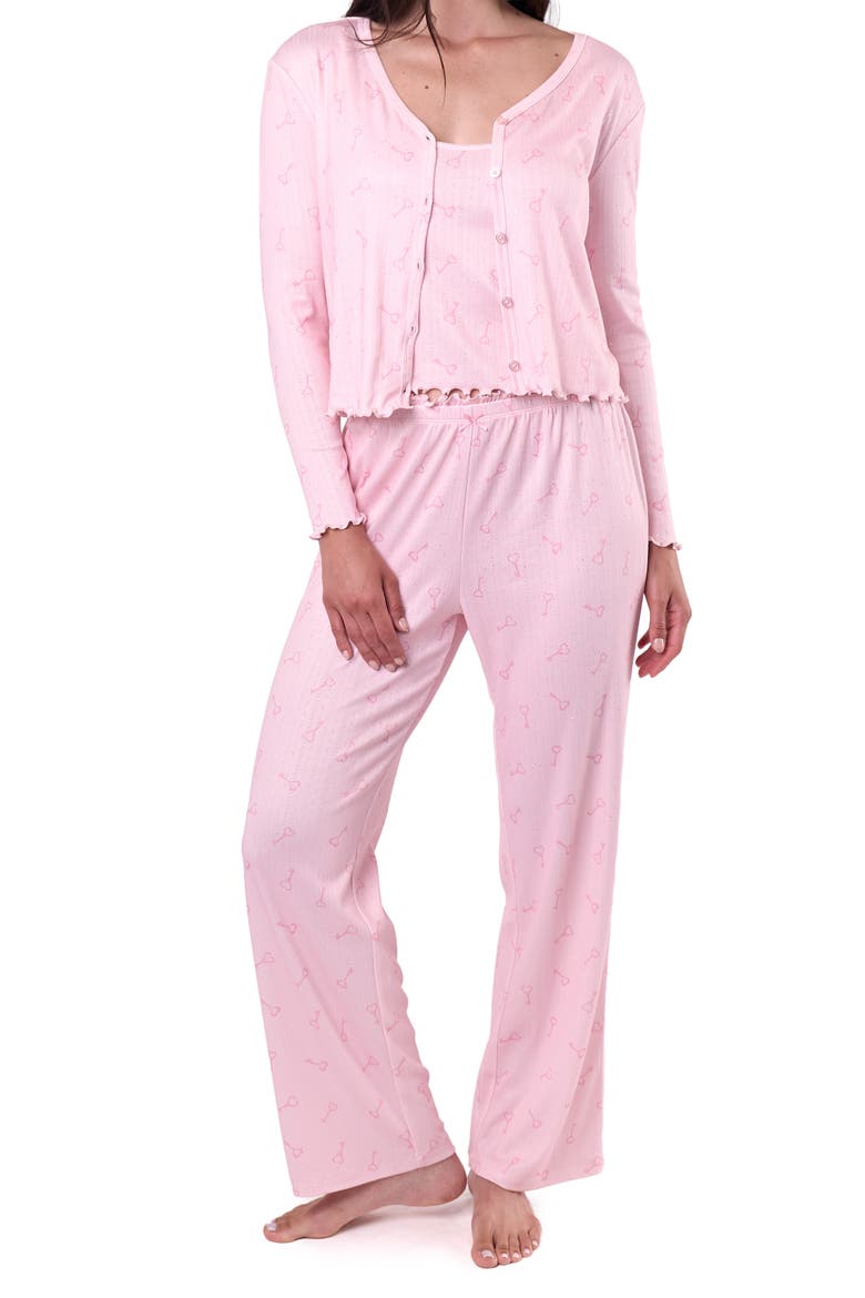 Fern 3-Piece Sparkle Pointelle Pajamas, Main, color, PINK