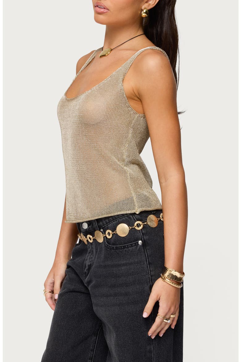 Meena Shiny Open Stitch Knit Tank, Alternate, color, GOLD