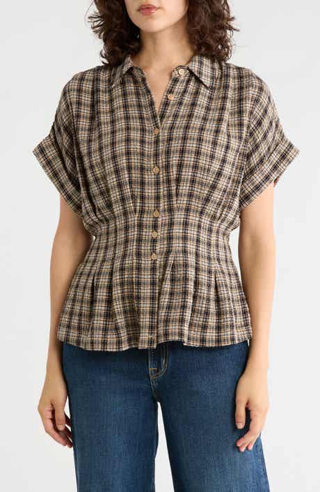 Plaid Pintucked Short Sleeve Shirt