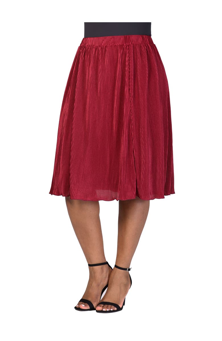 24seven Comfort Apparel Elastic Waistband Party Midi Skirt, Alternate, color, Wine