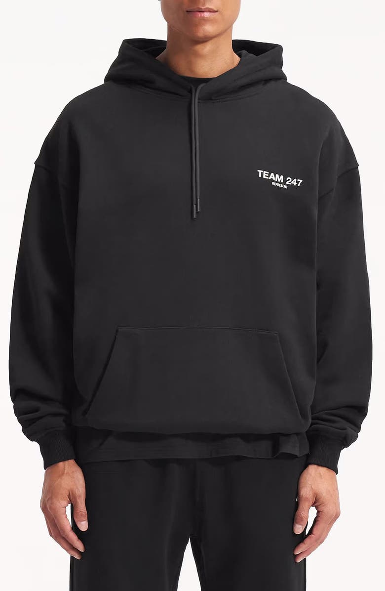 Represent Team 247 Oversize Graphic Hoodie, Main, color, Jet Black