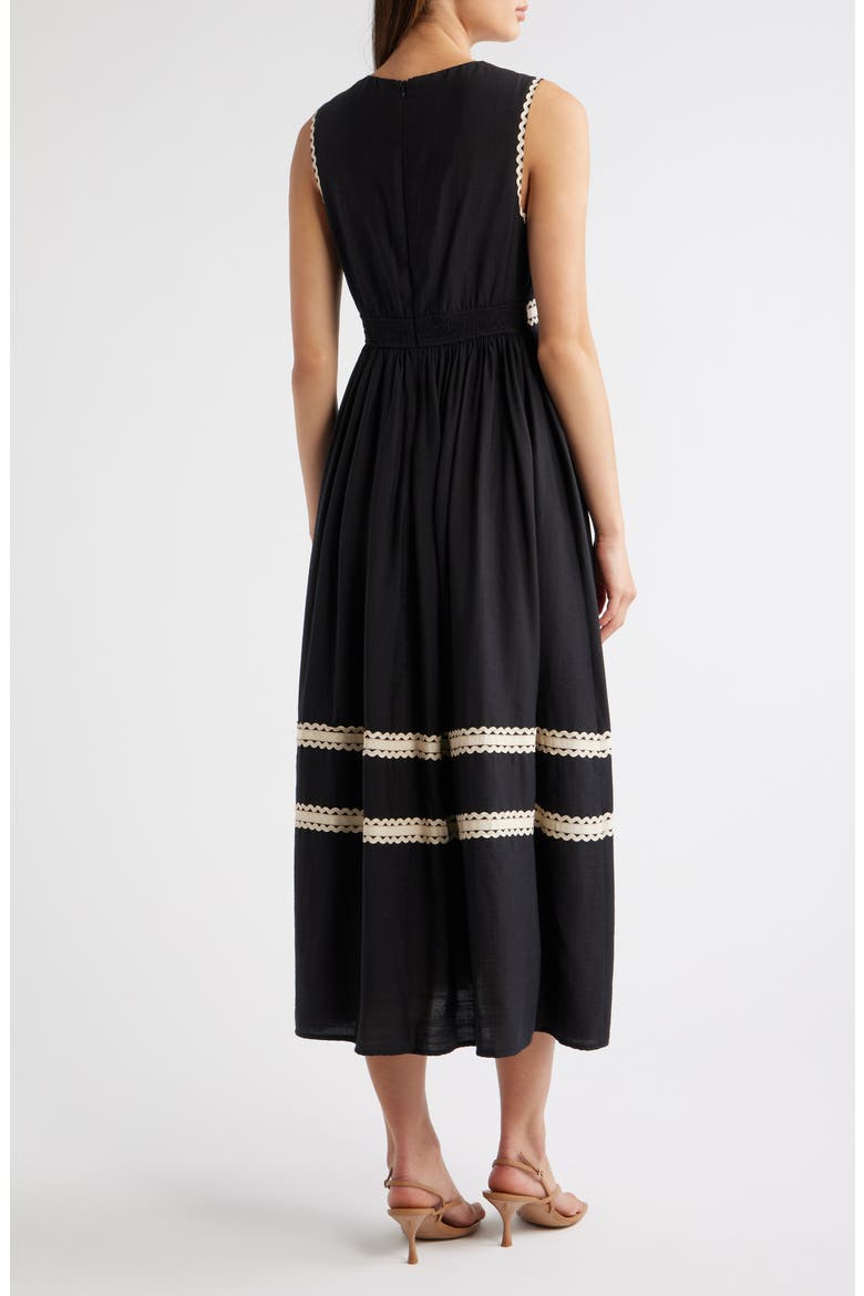 Rickrack Sleeveless Midi Dress, Alternate, color, BLACK