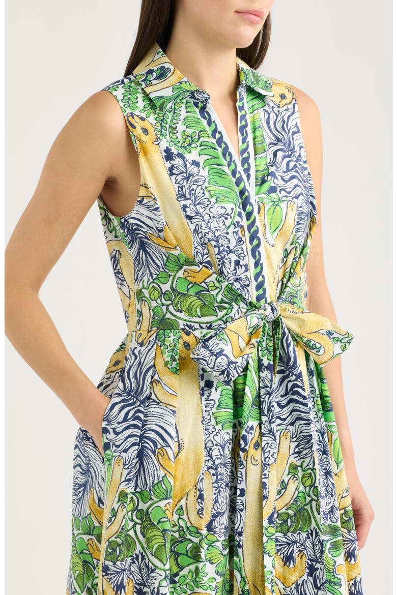 Marria Mixed Print Sleeveless Stretch Cotton Shirtdress, Alternate, color, MULTI PALM PROWL
