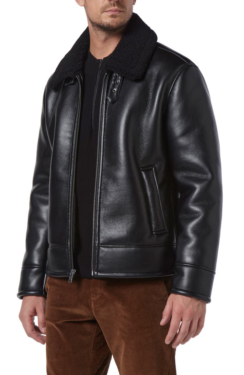 Andrew Marc Cadman Faux Shearling Pilot Jacket, Alternate, color, Black