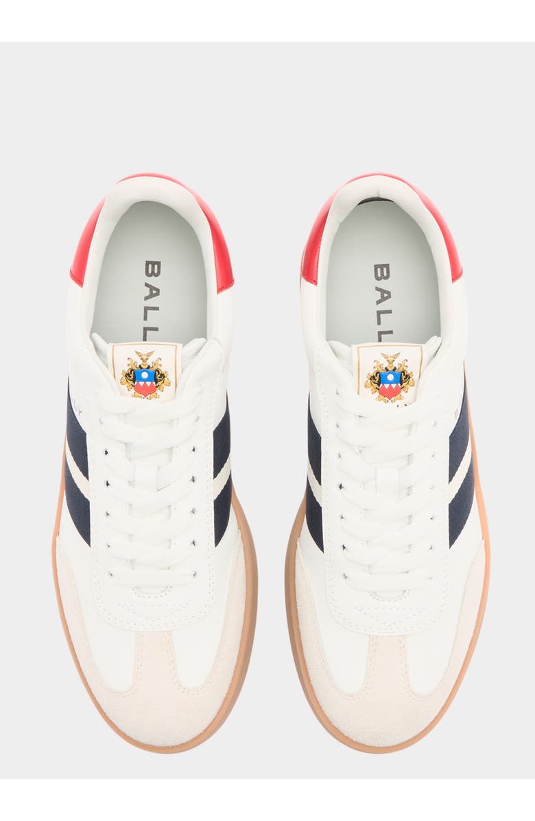 Bally Retro Crest Sneaker in Plain Leather, Alternate, color, White/Swiss Red