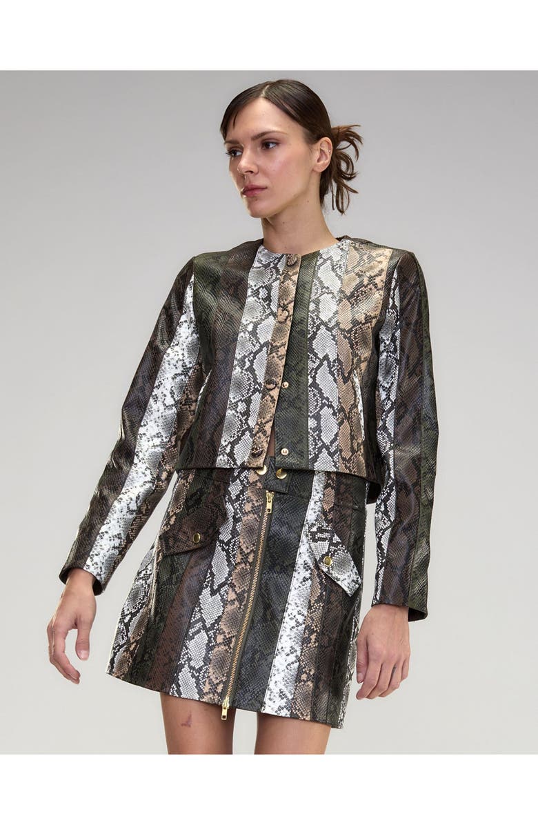 Cynthia Rowley Snake-Embossed Vegan Leather Skirt, Alternate, color,