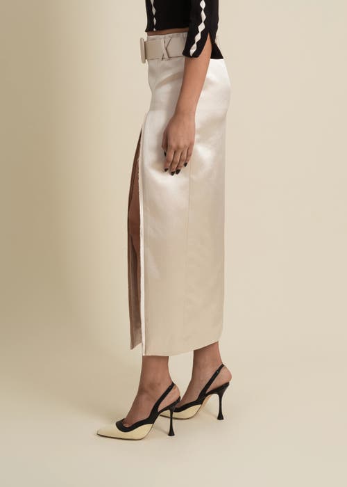 Contessa Mills Morgaine Mid-rise Fluid Elegant Shiny Sateen Skirt In Multi
