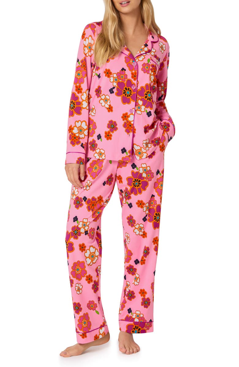 BedHead Pajamas Print Long Sleeve Stretch Organic Cotton Jersey Pajamas, Main, color, Resort Floral