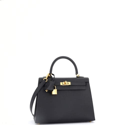 Pre-owned Hermes Hermes Kelly Handbag Black Epsom With Gold Hardware 25 In Black