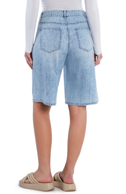 Hint Of Blu Chill Pleated Mid Rise Denim Bermuda Shorts
