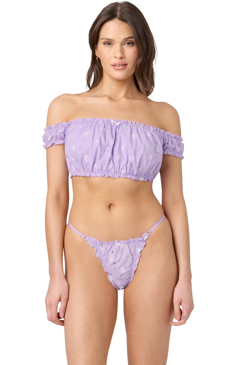 Embroidered Eyelet Off the Shoulder Crop Top, Alternate, color, LAVENDER GREEN