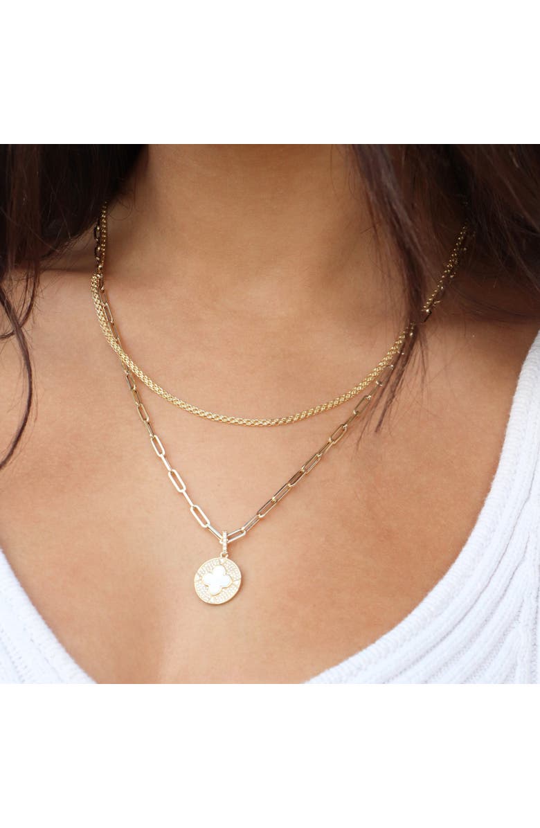 The Lovery Fine Jewelry Mother of Pearl Diamond Disc Clover Charm, Alternate, color, Mother Of Pearl