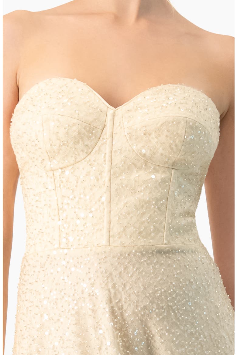 Strapless Bustier Sequin Midi Dress, Alternate, color, Beige