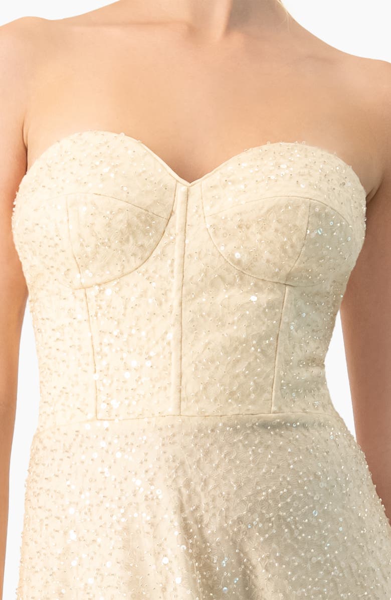 IVONNE Strapless Bustier Sequin Midi Dress, Alternate, color, Beige
