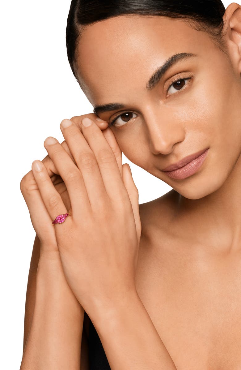 David Yurman Petite Pavé Pinky Ring 18K Yellow Gold with Pink Sapphires, 7mm, Alternate, color, Pink Sapphire