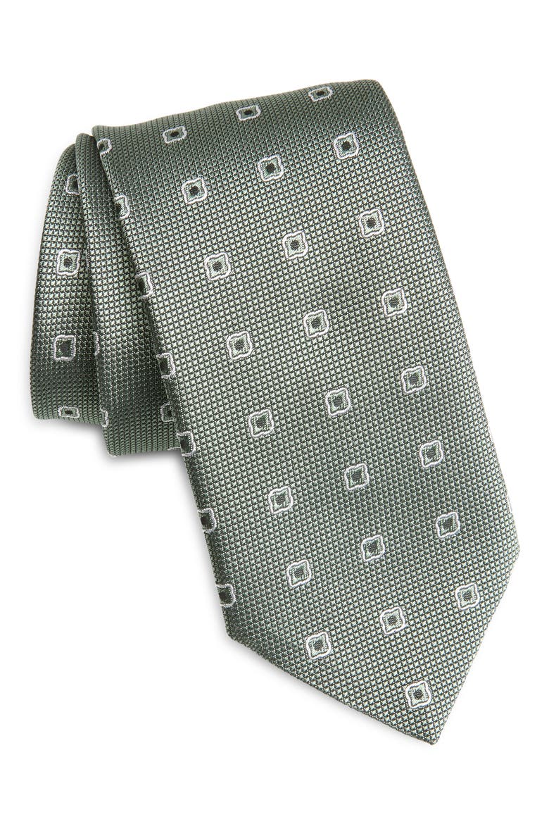 Geometric Silk Blend Jacquard Tie, Main, color, OPEN GREEN