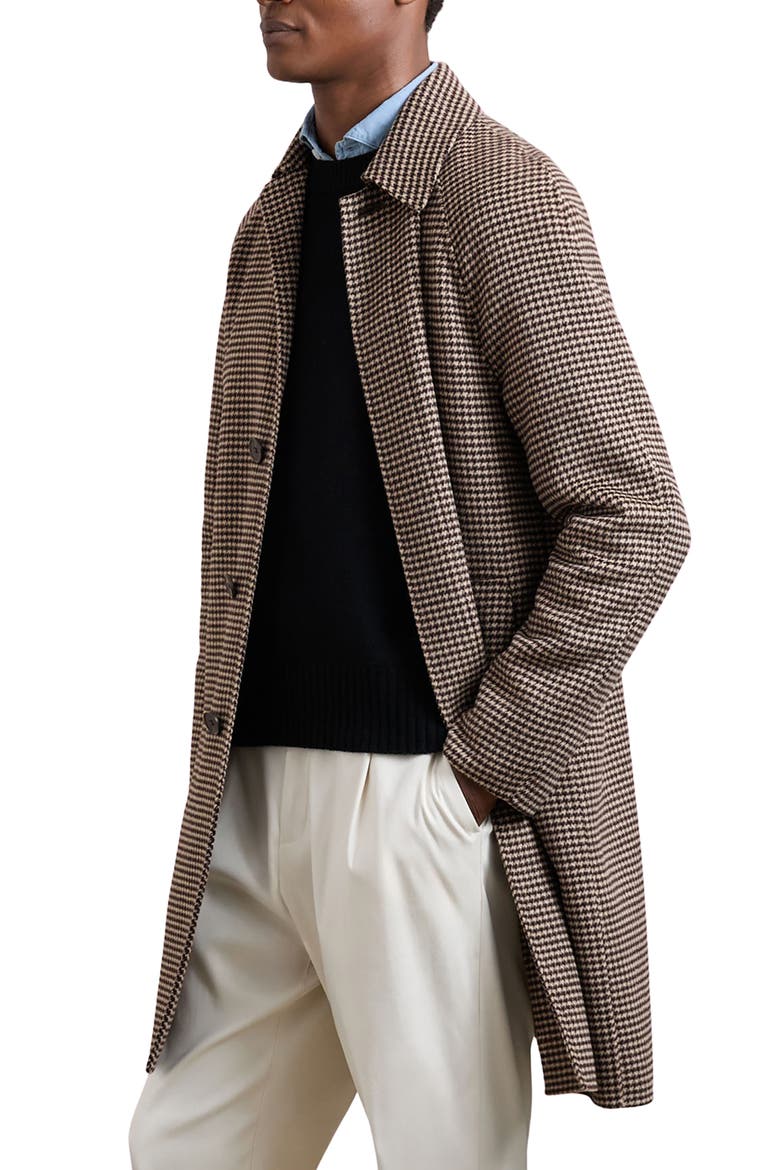 Morpeth Houndstooth Check Wool Blend Coat, Alternate, color, BROWN