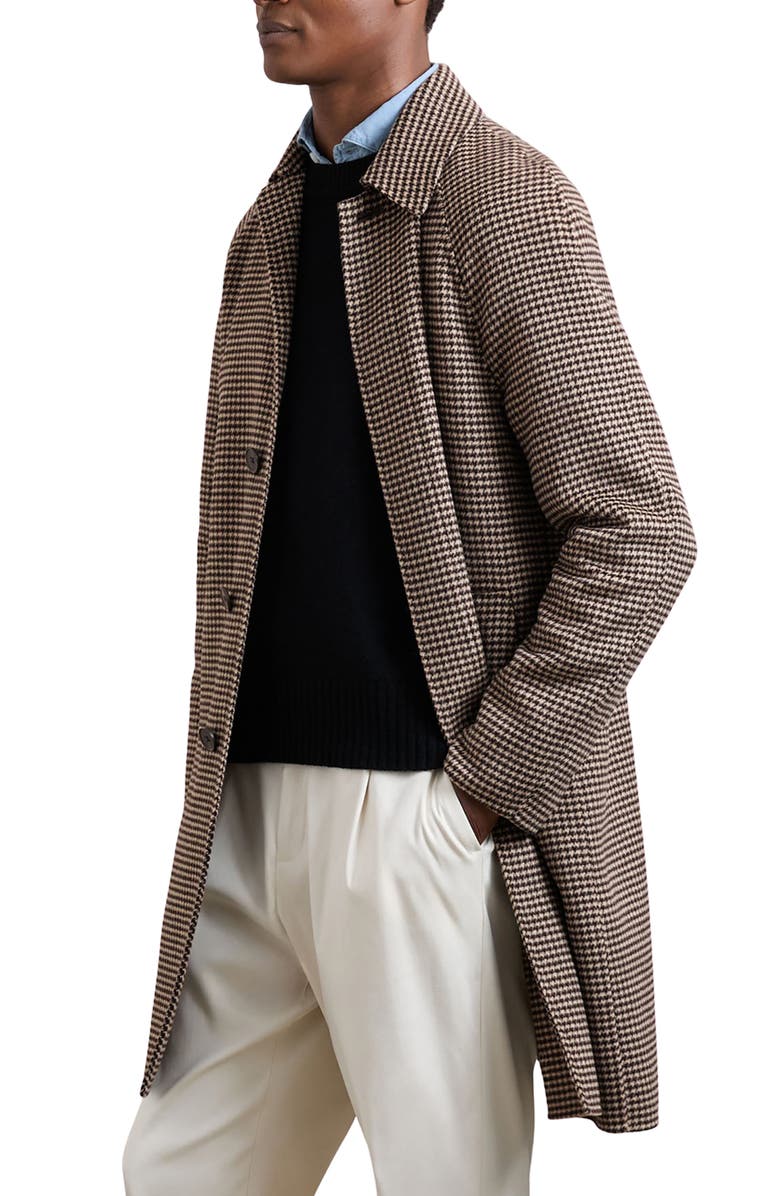Reiss Morpeth Houndstooth Check Wool Blend Coat, Alternate, color, Brown