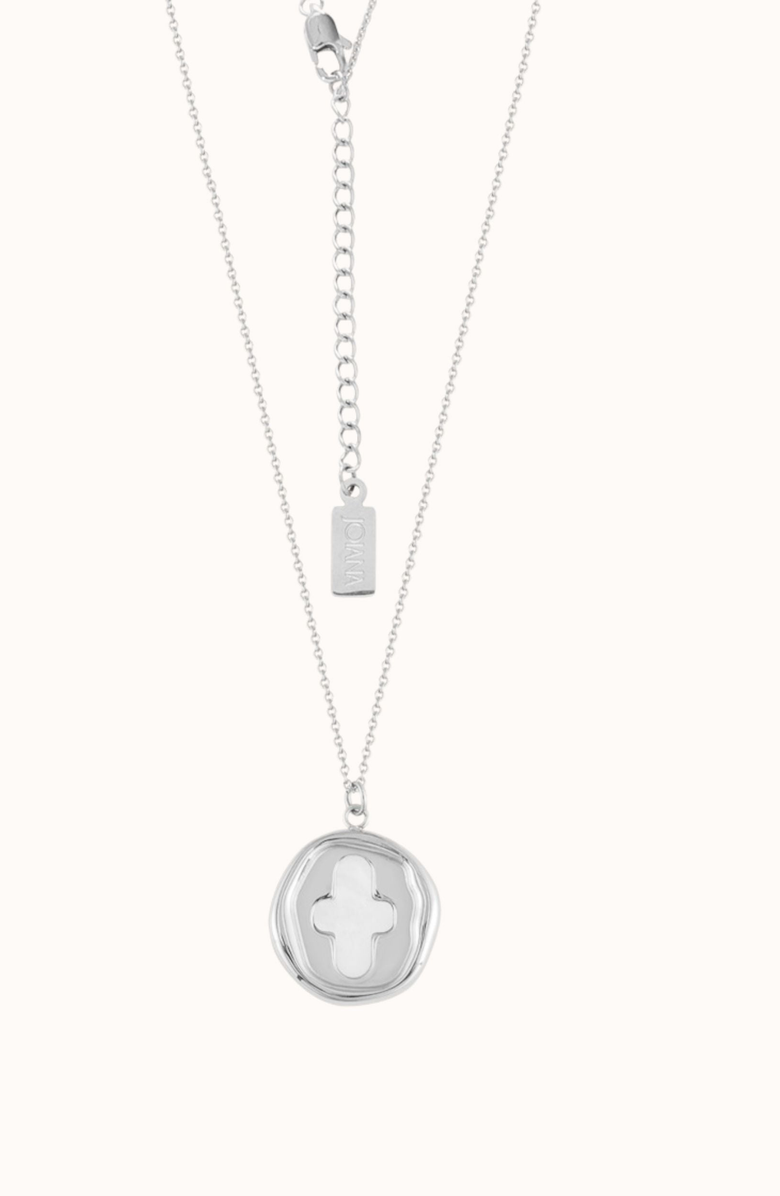 Joiana Jewelry Stamp Coin Necklace, Main, color, White Silver