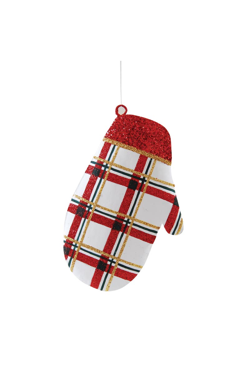 Plaid Mitten Christmas Tree Ornament, Main, color, red