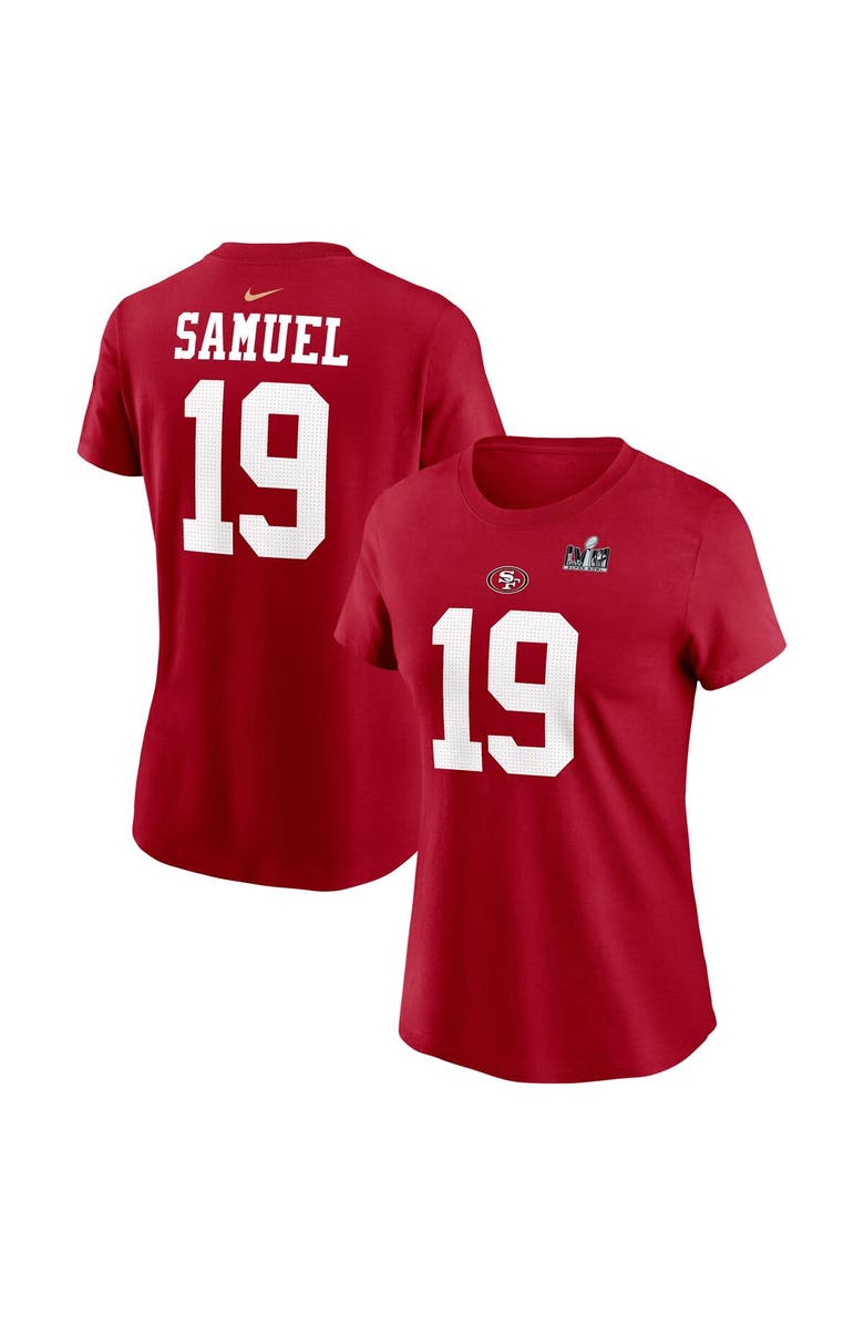 Nike Women's Nike Deebo Samuel Scarlet San Francisco 49ers Super Bowl LVIII Patch Player Name & Number T-Shirt, Alternate, color, 