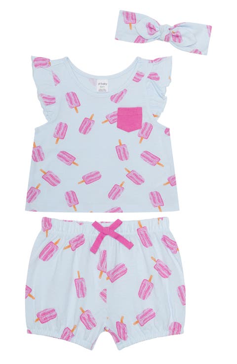 3-Piece Flutter Sleeve Top, Shorts & Headband Set (Baby)