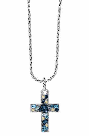 Sterling Silver Blue Topaz Cross Pendant Necklace