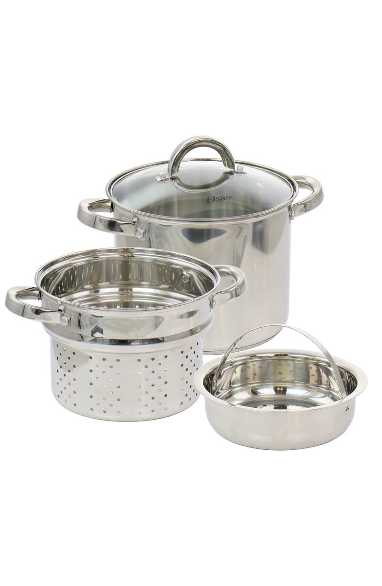 OSTER Sangerfield 5 Quart Stainless Steel Pasta Pot with Steamer Insert and Basket, Main, color,