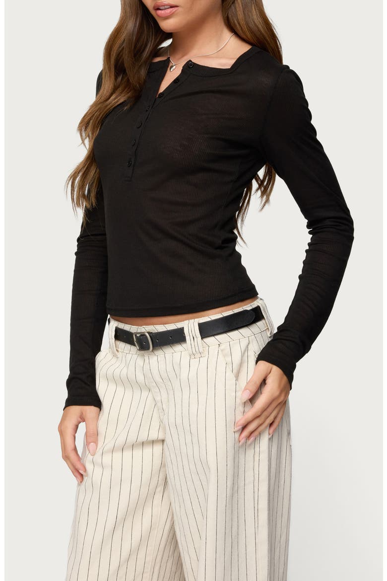 Nettie Rib Henley Top, Alternate, color, BLACK